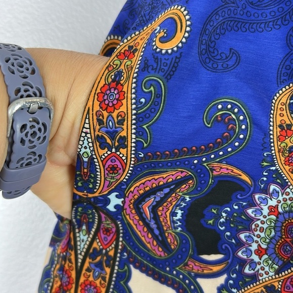 Mango Bohemian Paisley Floral Tie Waist A Line Pockets Maxi Skirt Small Blue - Picture 5 of 12